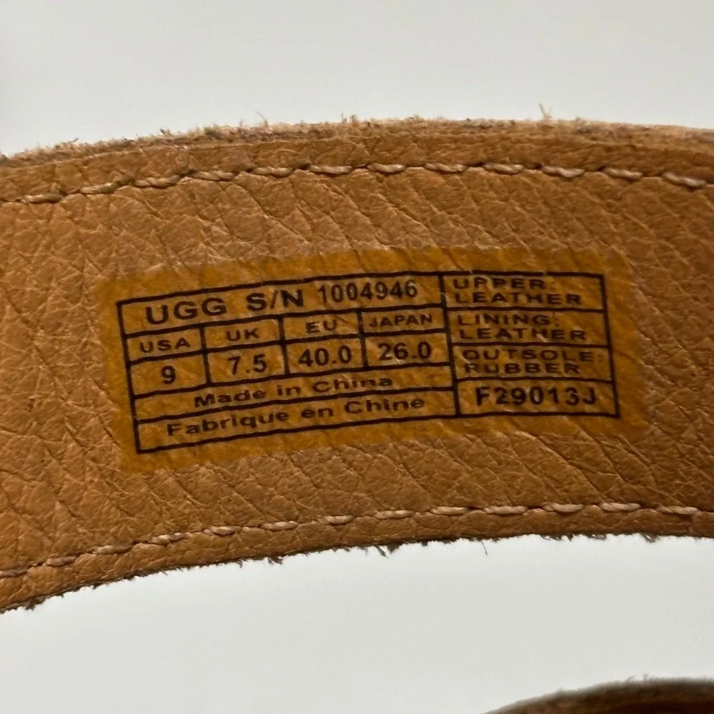 UGG Lucianna Wedge Sandals‎ Womens 9 Tan Leather Espadrille Platform Boho Summer